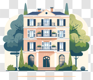 Real Estate - Elegant Apartment Building With Trees Transparent PNG