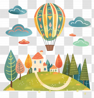 Hot Air Balloon - Hot Air Balloon Over Scenic Landscape Transparent PNG