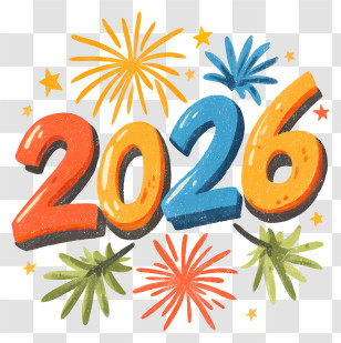 2026 Fireworks Effect - Colorful 2026 New Year Celebration Transparent PNG