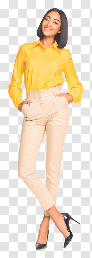 Confident Woman - Woman In Yellow Shirt Transparent PNG