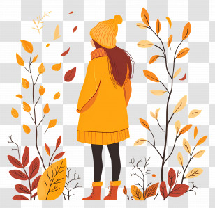 Autumn Girl - Girl In Autumn With Falling Leaves Transparent PNG