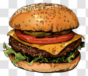 Animated Burger - Cheeseburger With Toppings Transparent PNG