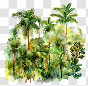 Rainforest - Watercolor Artistic Illustration Of Tropical Forest Transparent PNG