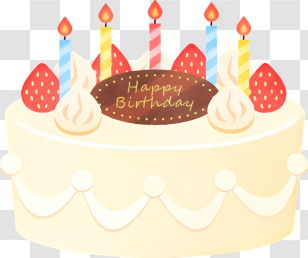 Cartoon - Birthday Cake With Candles And Strawberries Transparent PNG