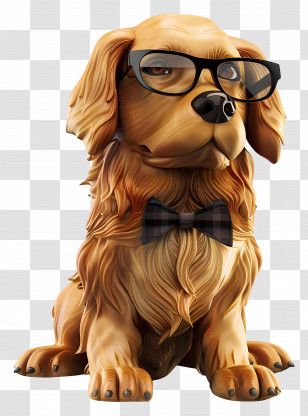 Golden Retriever - Stylish Dog With Glasses And Bow Tie Transparent PNG