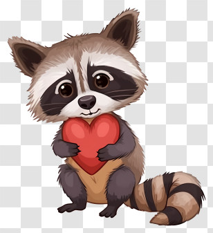 Cartoon Valentine Raccoon - Cute Raccoon Holding A Heart Cartoon Illustration Transparent PNG