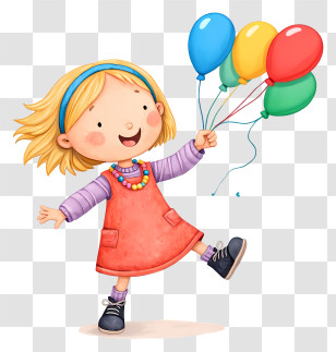 Cartoon Girl Holding Balloons - Little Blonde Girl With Balloons Transparent PNG