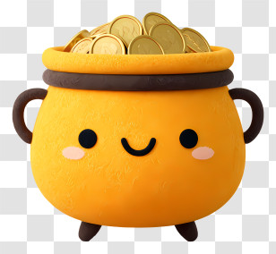 Golden Pot Filled With Coins - Cute Pot Of Gold Coins Transparent PNG