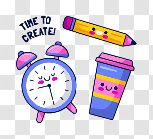Clock - Cute Clock, Pencil, And Coffee Illustration Transparent PNG