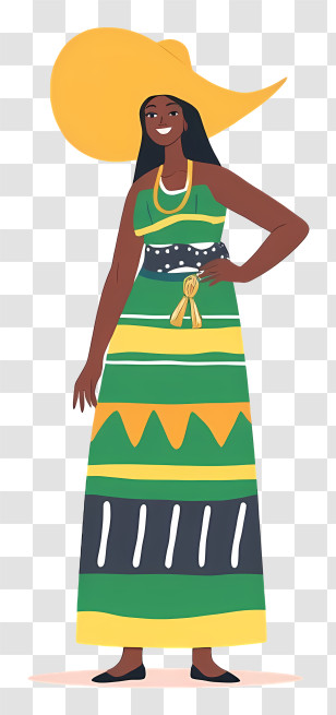 South Africa People - Striped Dress With Wide Brim Hat Transparent PNG