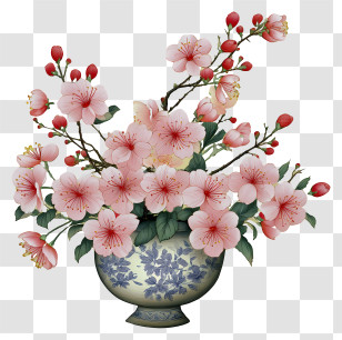 Chinese Painting Cherry Blossom - Pink Cherry Blossom Vase Transparent PNG