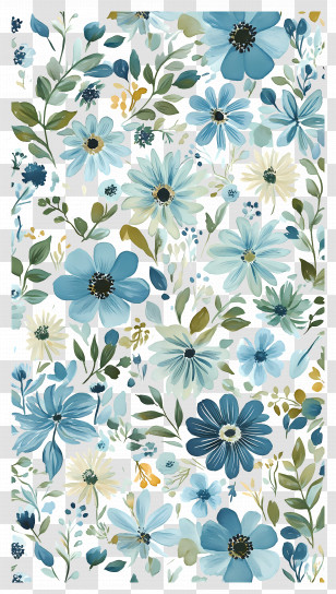 Flower Background - Blue Floral Pattern With Leaves Transparent PNG