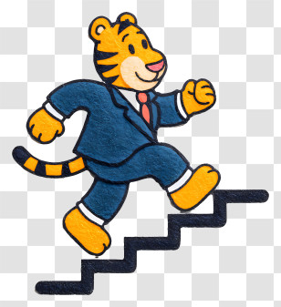 Tiger Climbing Stairs - Tiger In Suit Climbing Stairs Transparent PNG