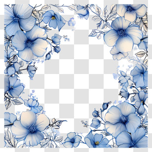 Blue Flower Vine Frame - Blue Floral Decorative Frame Transparent PNG