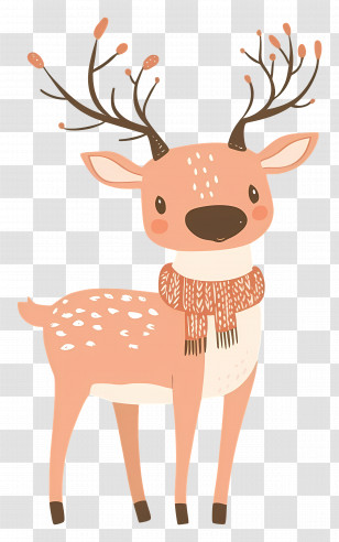 Christmas Deer - Cute Reindeer Cartoon With Scarf Illustration Transparent PNG