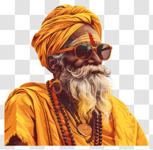 Indian People - Wise Man Illustration In Orange Robe With Sunglasses Transparent PNG