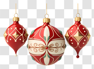 Christmas Ornaments - Red And Gold Christmas Ornaments Set Transparent PNG
