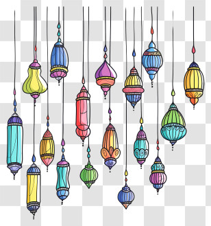 Hanging Islamic Lamps - Artistic Colorful Lanterns Illustration Transparent PNG