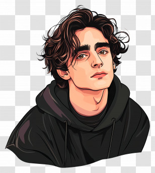 Timothee Chalamet - Young Man In Black Hoodie Illustration Transparent PNG