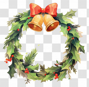 Christmas Frame Round - Christmas Wreath With Bells And Red Bow Transparent PNG
