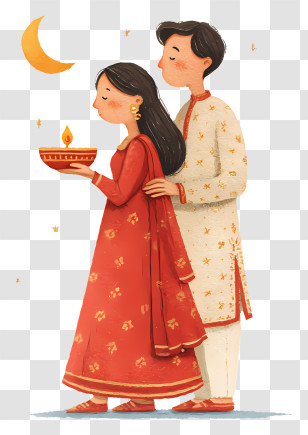 Karwa Chauth - Woman Holding Diya With Husband Transparent PNG