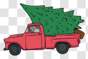 Truck Hauling Christmas Tree - Red Pickup Truck Carrying Christmas Tree Transparent PNG