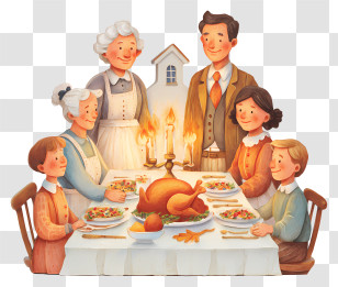 Family Sharing Roasted Turkey - Vintage Family Thanksgiving Dinner Transparent PNG