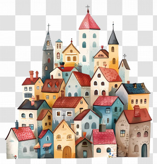 Colorful Village Houses - Colorful Village Houses In Illustrative Style Transparent PNG