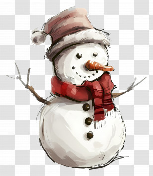 Snowman - Snowman With Hat And Scarf Transparent PNG