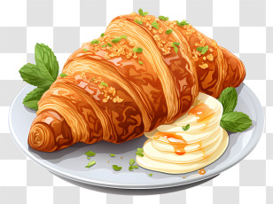 Croissant - Delicious Croissant With Banana Slices And Mint Leaves Transparent PNG