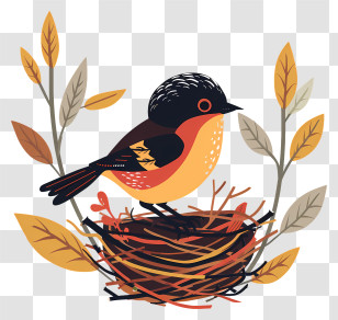 Baby Bird Leaving Nest - Bird In Nest With Branches Illustration Transparent PNG