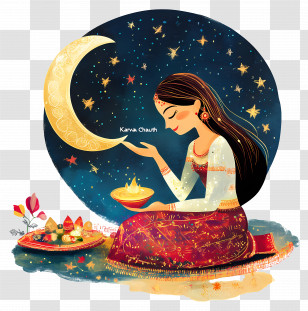 Karva Chauth - Woman And Moon For Karva Chauth Transparent PNG