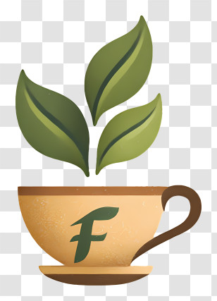 Fall Tea - Tea Cup Logo With Green Leaves Transparent PNG