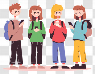 Group Of People - Group Of Cartoon Teenagers With Smartphones Transparent PNG