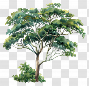 Rainforest Tree - Beautiful Watercolor Tree Illustration Transparent PNG