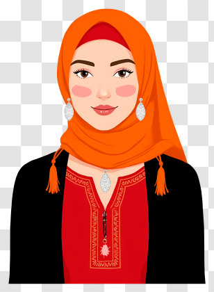 Woman In Hijab - Illustration Of Woman In Hijab With Earrings Transparent PNG