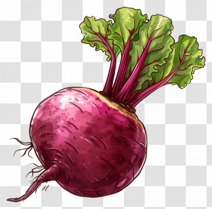 Beetroot - Illustration Of Fresh Purple Beet With Green Leaves Transparent PNG