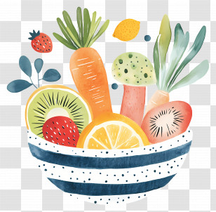 Vegetables And Fruits - Colorful Bowl Of Fruits And Vegetables Illustration Transparent PNG
