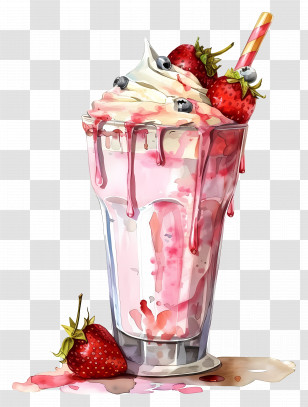 Milkshake Cup - Strawberry Milkshake With Cream And Berries Transparent PNG
