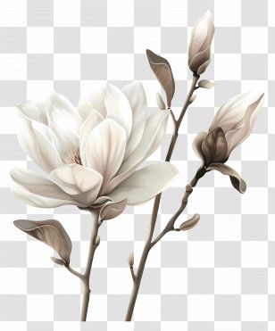 White Magnolia Flowers - White Magnolia Flower Botanical Illustration Transparent PNG
