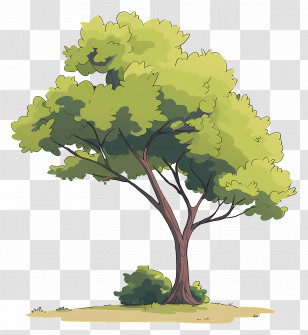 Tree Clipart - Green Cartoon Tree With Grass Transparent PNG