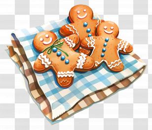 Gingerbread Cookies - Gingerbread Men On Checkered Cloth Transparent PNG