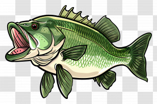 Bass Fish - Cartoon Green Fish Illustration For Ocean Themes Transparent PNG