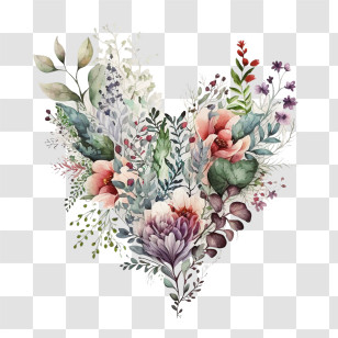 Watercolor Heart
 - Heart-Shaped Floral Illustration Transparent PNG