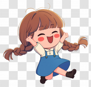 Little Girl Cartoon - Joyful Cartoon Girl With Braids Transparent PNG