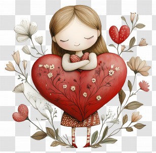 Valentines Day - Girl Embracing Heart Transparent PNG