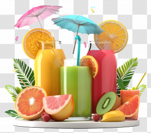 3d Juice - Refreshing Fruit Juices With Umbrellas Transparent PNG
