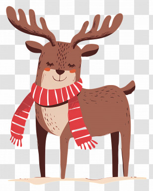 Christmas Deer - Reindeer In Festive Red Scarf For Winter Holiday Transparent PNG