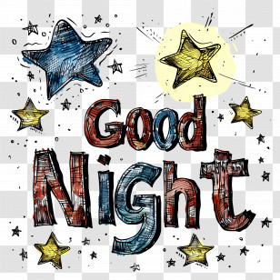 Good Night - Whimsical â€˜Good Nightâ€™ Text With Stars Transparent PNG