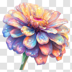 Dreamy Zinnia - Colorful Flower With Dewy Petals Transparent PNG